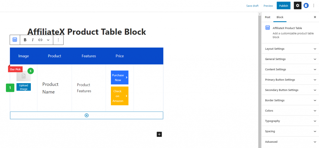 How to add the AffiliateX Product Table block?