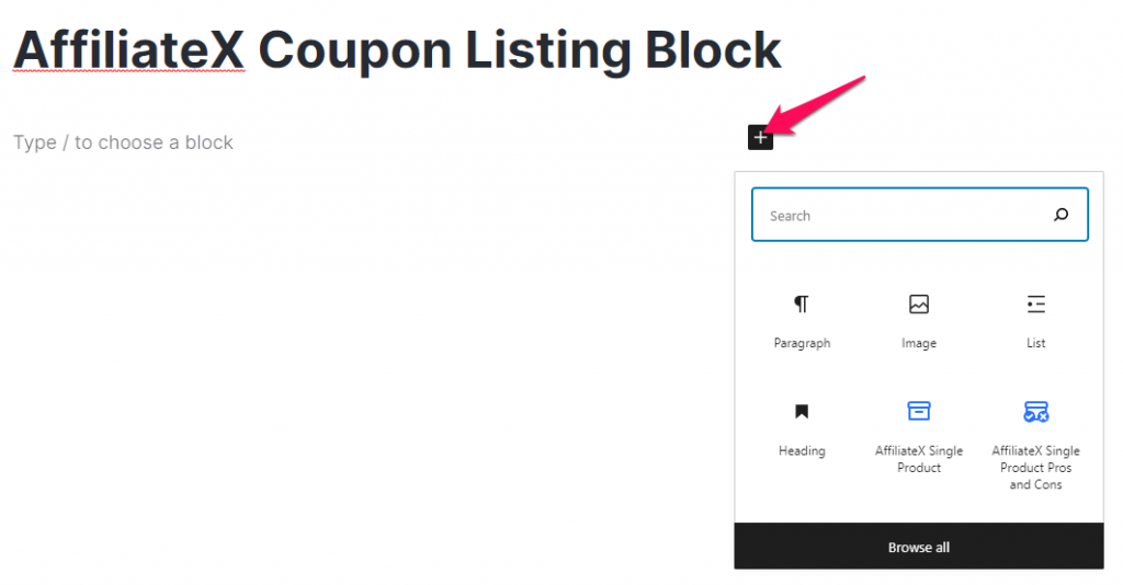 How to add the AffiliateX Coupon Listing block