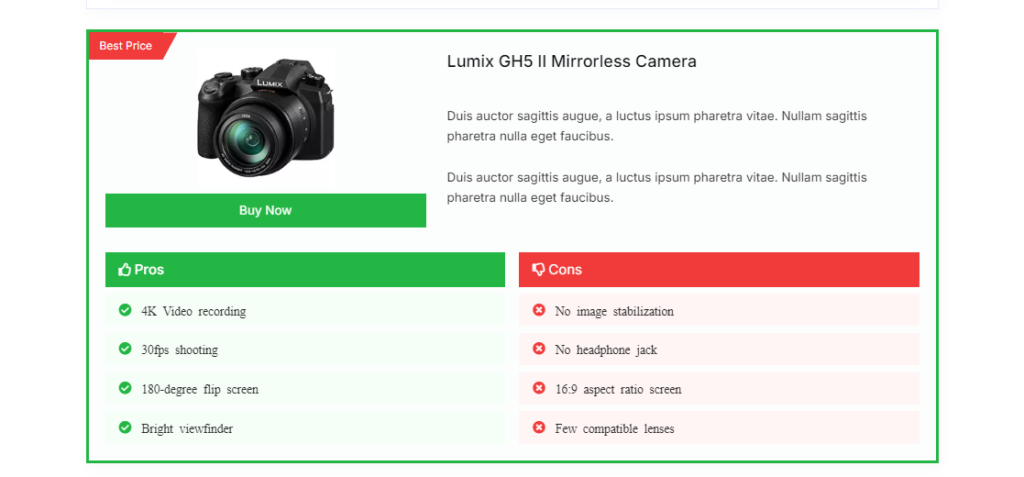 AffiliateX Single product pros and cons block