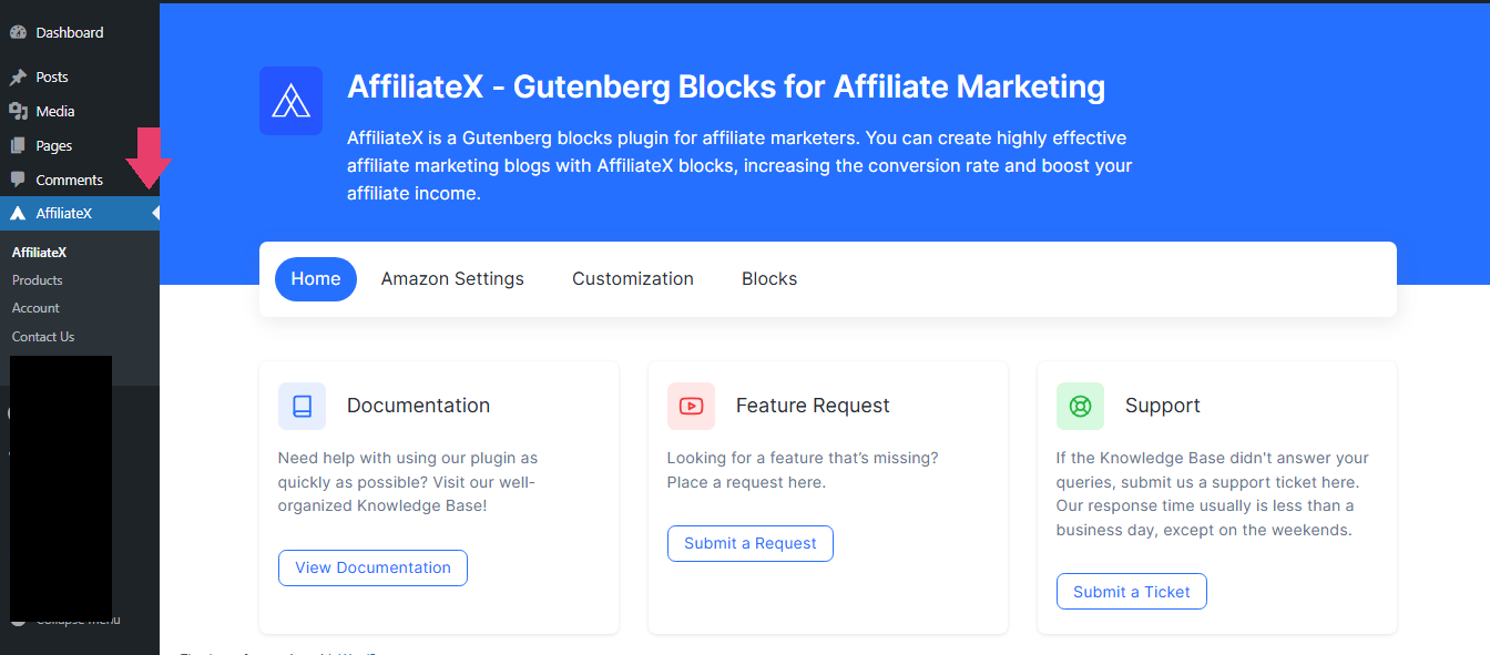 Filling Amazon API Credentials on AffiliateX