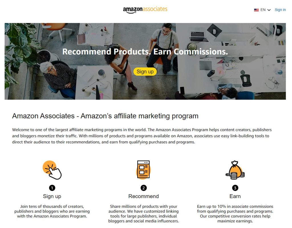 Amazon Associates program website