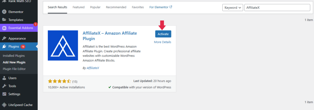  Installing AffiliateX From WordPress Directory