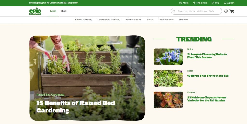 Successful Amazon affiliate website: Epic Gardening 