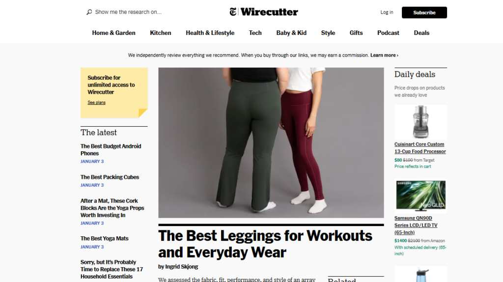 Successful Amazon affiliate website: The Wirecutter