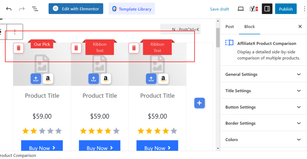 Editing AffiliateX comparison table's ribbon or tag