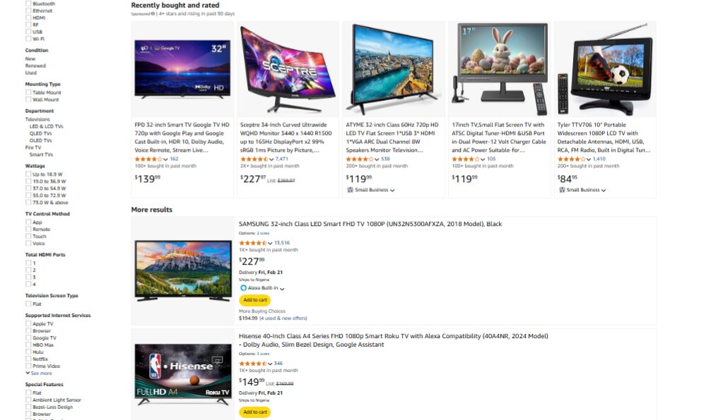 Televisions on Amazon