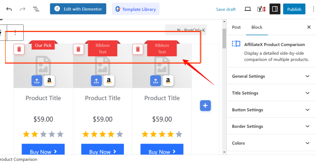 The ribbon icon on AffiliateX blocks
