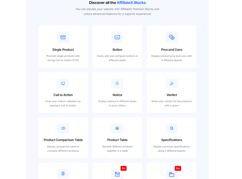 Snapshot of AffiliateX Blocks