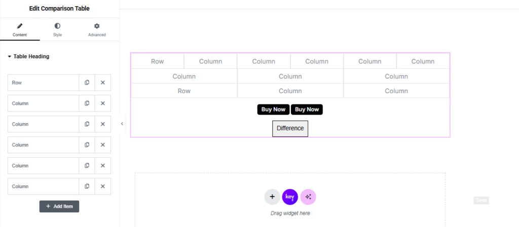 A sample of elemtor's comparison block
