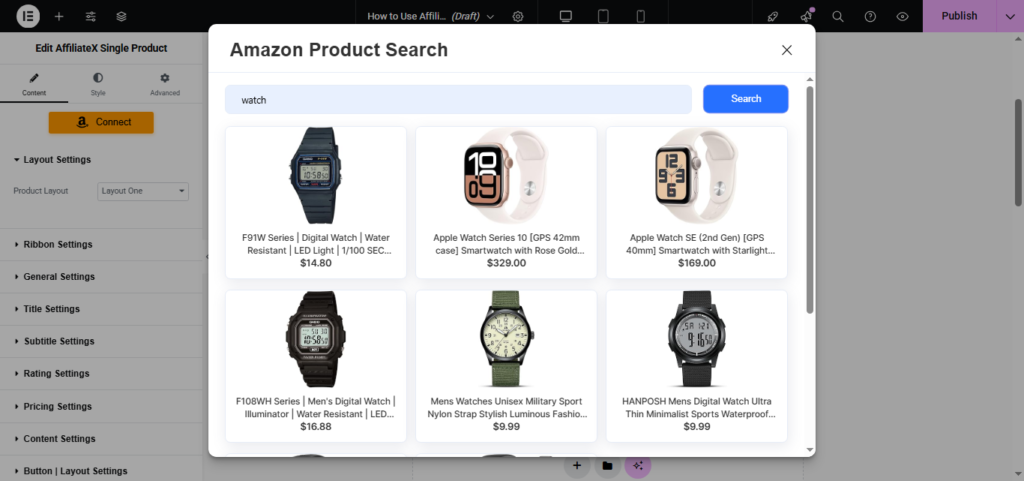 How to use Amazon Product Advertising API with AffiliateX Pro in Elementor