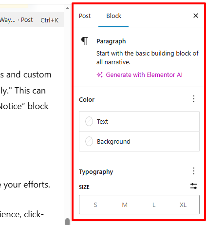 Gutenberg Editor's  sidebar lock tab