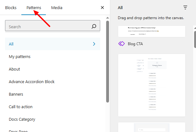 How to add pattern in Gutenberg Editor