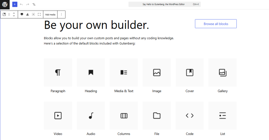 Snapshot of Gutenberg Editor