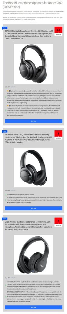 Customized affiliate site example preview