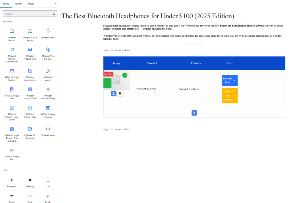 AffiliateX Single Product block