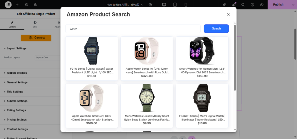 How to use Amazon API with Elementor