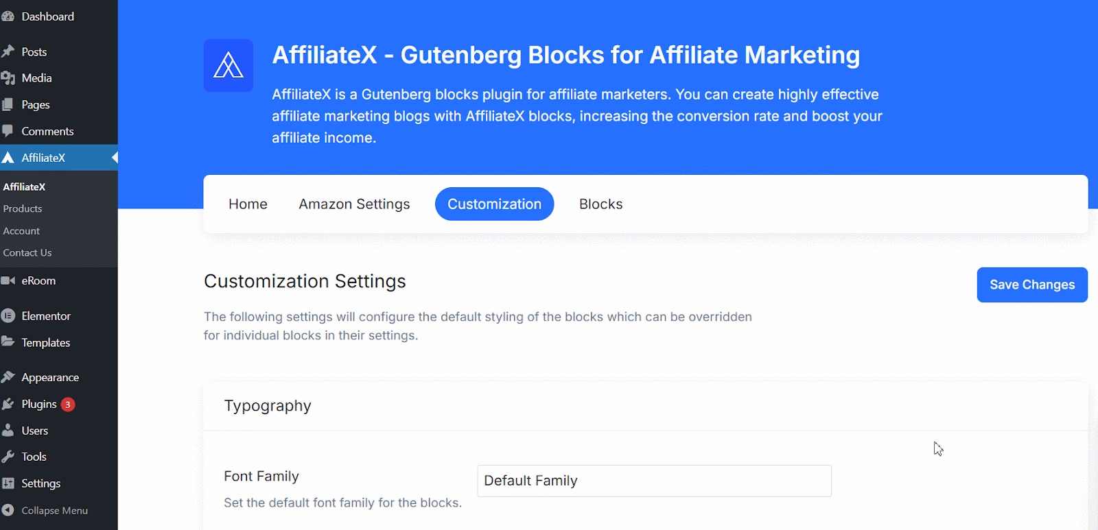 AffiliateX Customization Settings