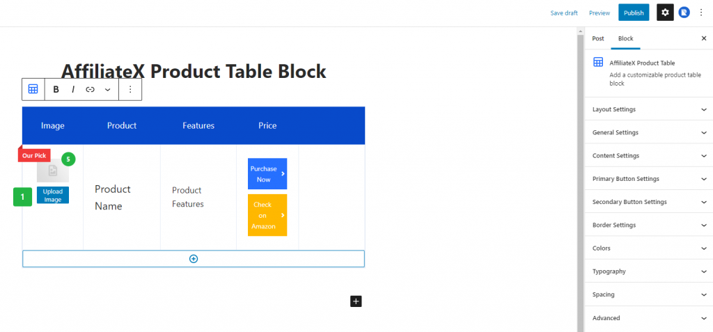 AffiliateX Product Table