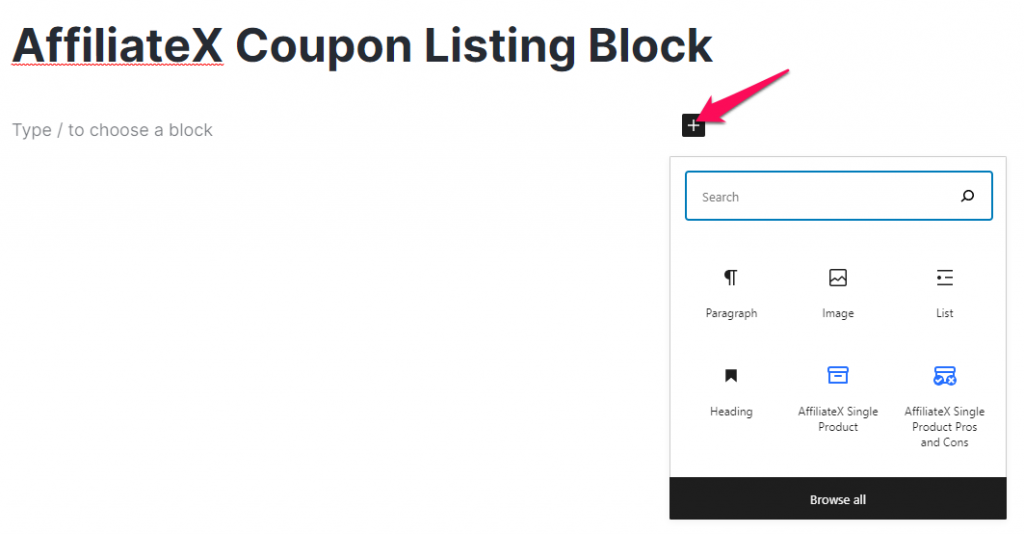 AffiliateX Coupon Listing