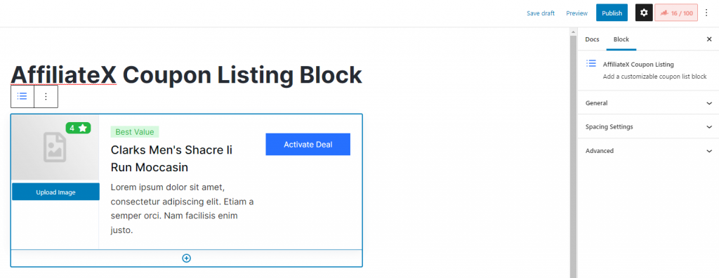 AffiliateX Coupon Listing