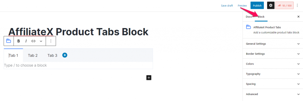AffiliateX Product Tabs