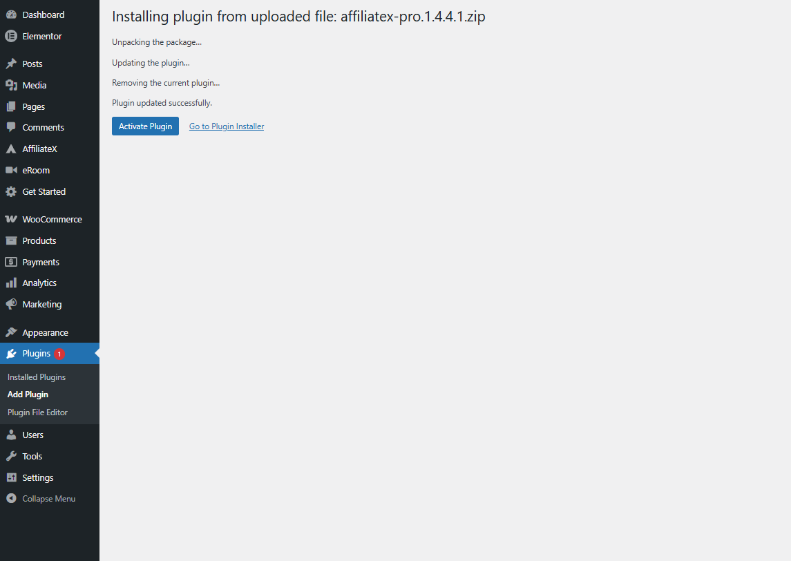 Activate AffiliateX Pro Plugin