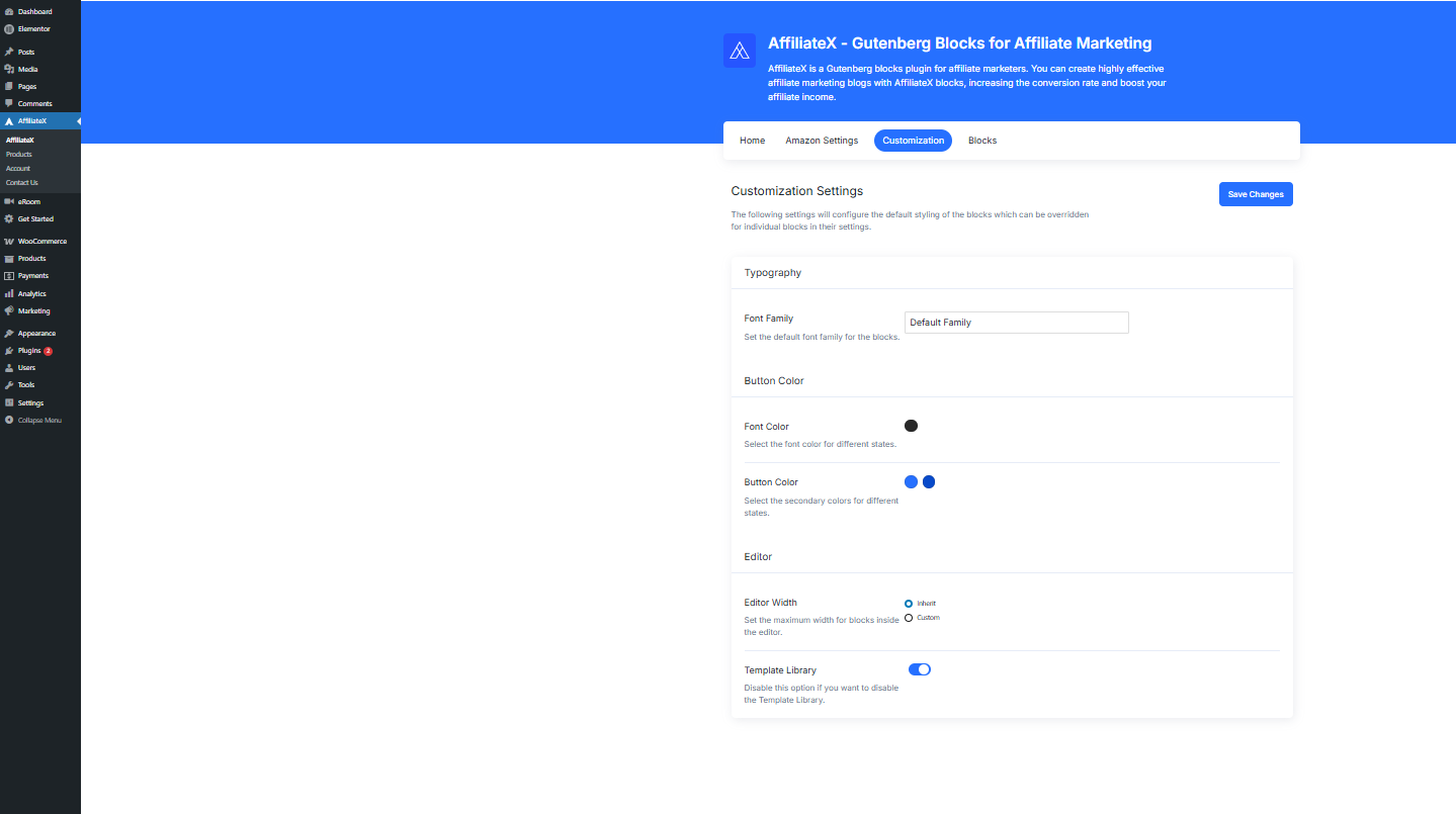AffiliateX Customization Settings
