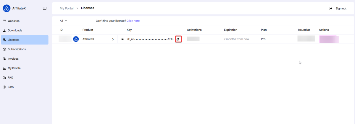 Copy AffiliateX Pro License Key