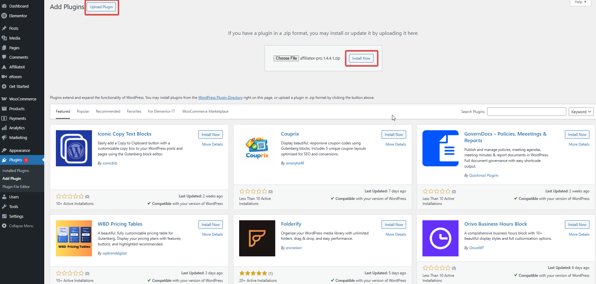 Upload AffiliateX Pro