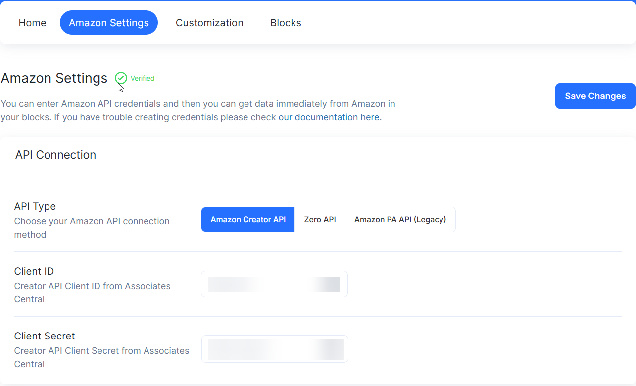 Filling Amazon Creators API Credentials on AffiliateX
